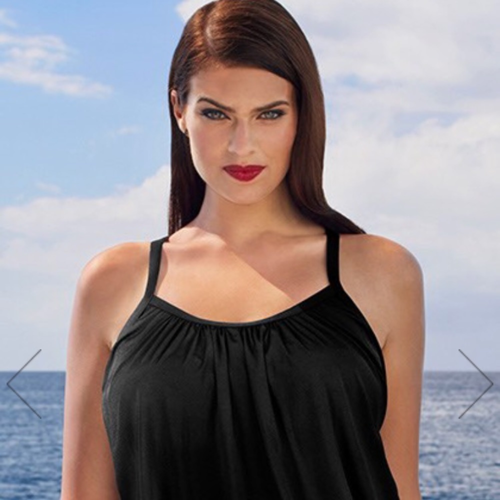 Black Draped Blouson Tankini Top